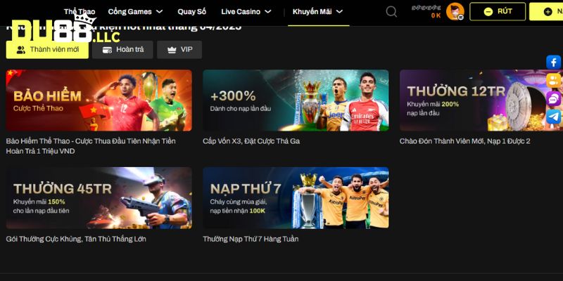 Chương trình khuyến mãi trên trang web DU88