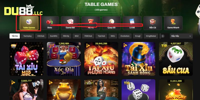 Nhấn chọn vào danh mục table game
