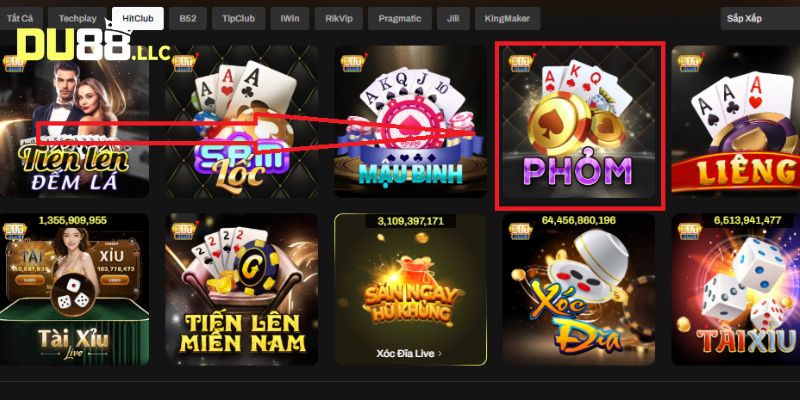 Tại sảnh Hitclub hãy chọn trò chơi phỏm