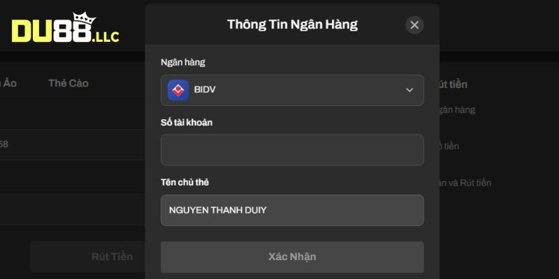 Người chơi thực hiện rút bằng thông tin chính chủ