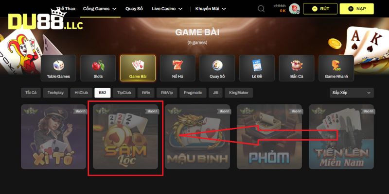 Lựa chọn game bài sâm tại sảnh B52