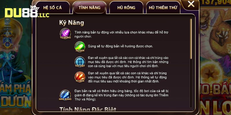 Bạn khám phá các tính năng đặc biệt của trò chơi