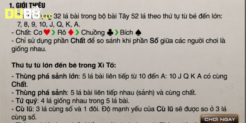 Bạn tìm hiểu về các kết hợp bài có trong Xì Tố online