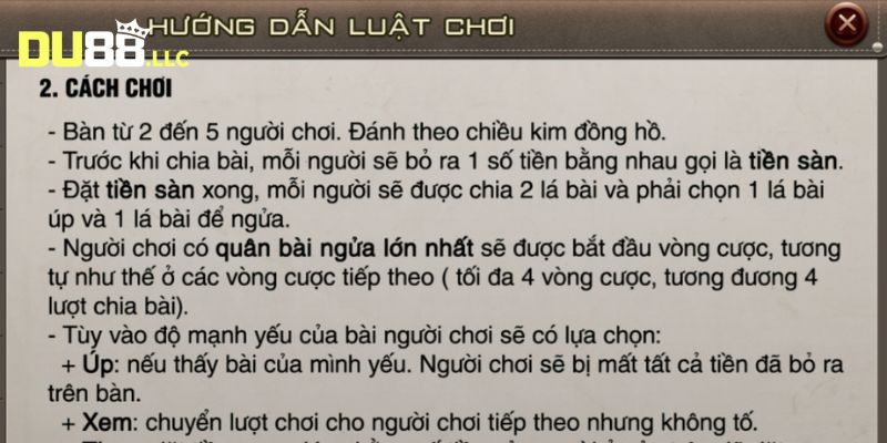 Luật chơi bài Xì Tố được nhà cái cung cấp đầy đủ